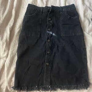 Black Denim Button-Front Skirt